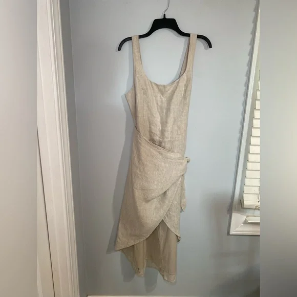 Aritzia Wilfred New Saturn Natural Linen Wrap Midi Dress Size 10 - Picture 4 of 16